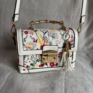 Aldo Floral White Handbag with Gold Accents